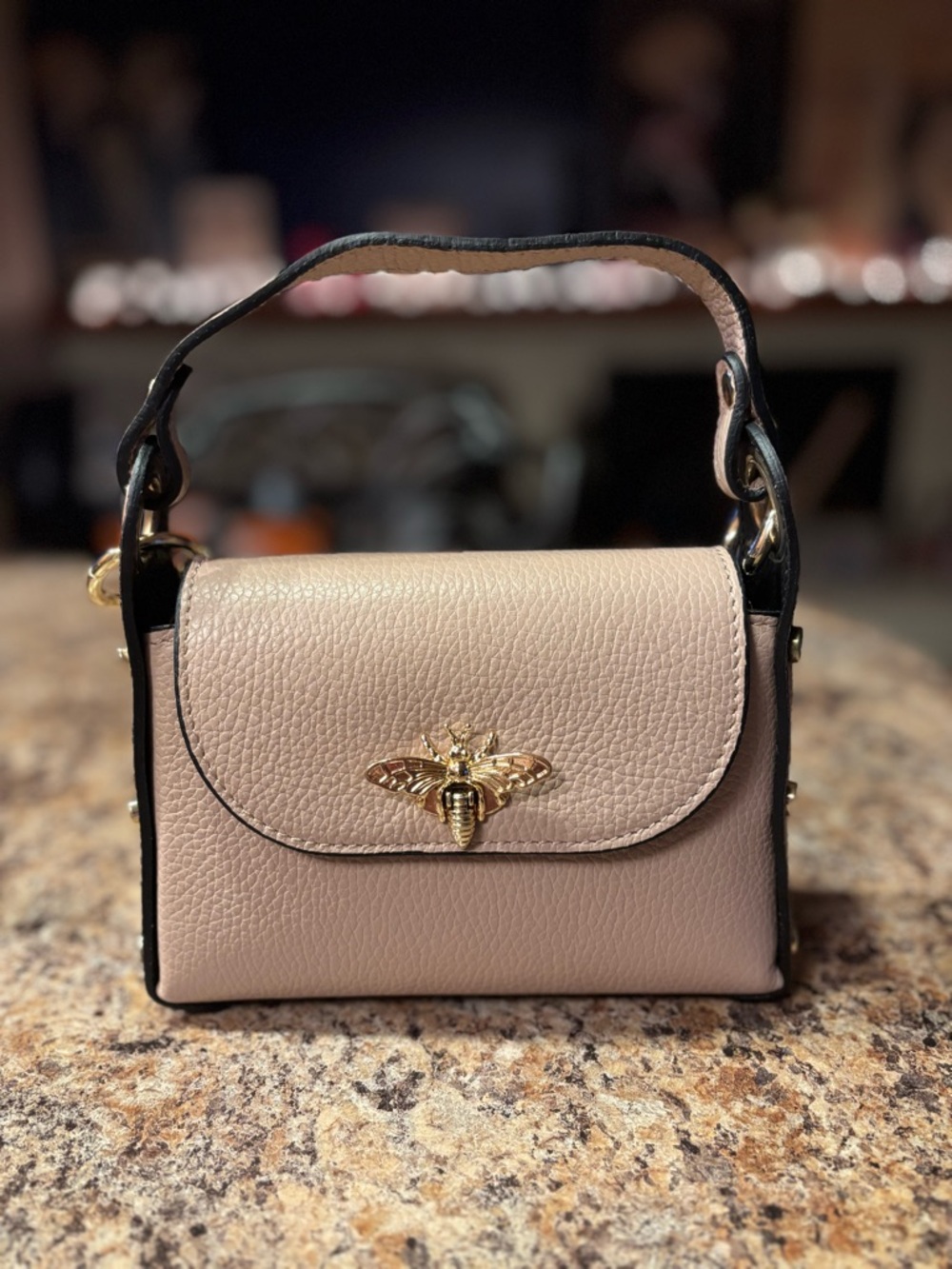 Source Unknown Blush Pebbled Crossbody Bag with Gold Bee Accent